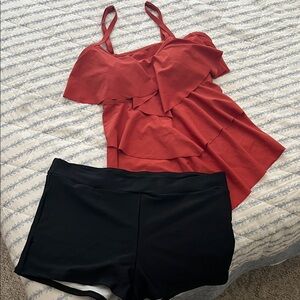 B2PRITY burnt orange Swim Top with black swim Bottoms